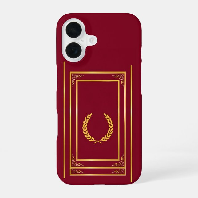 Coque iPhone 16 Golden Laurel dans cadre rectangulaire sur Brown (Verso)