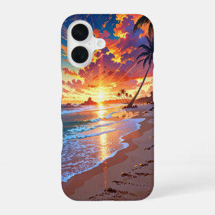 Coque iPhone 16 Golden Sunset Anime Beach