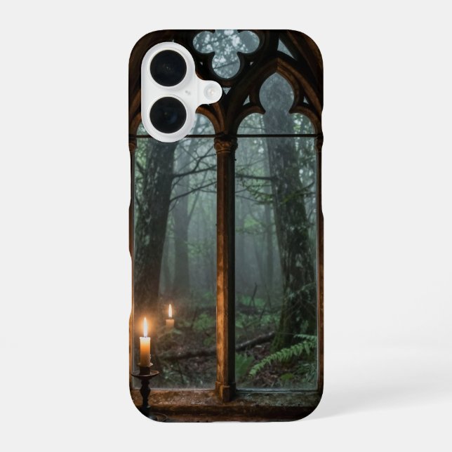 Coque iPhone 16 Gothic Window Misty Forest Phone Case (Verso)