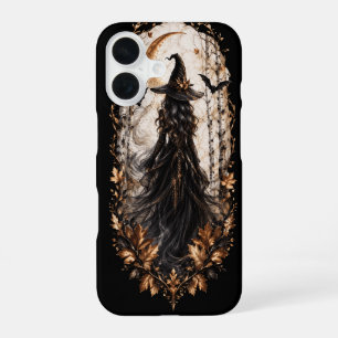 Coque iPhone 16 Gothic Witch Golden Moon Forest Halloween Case-Mat