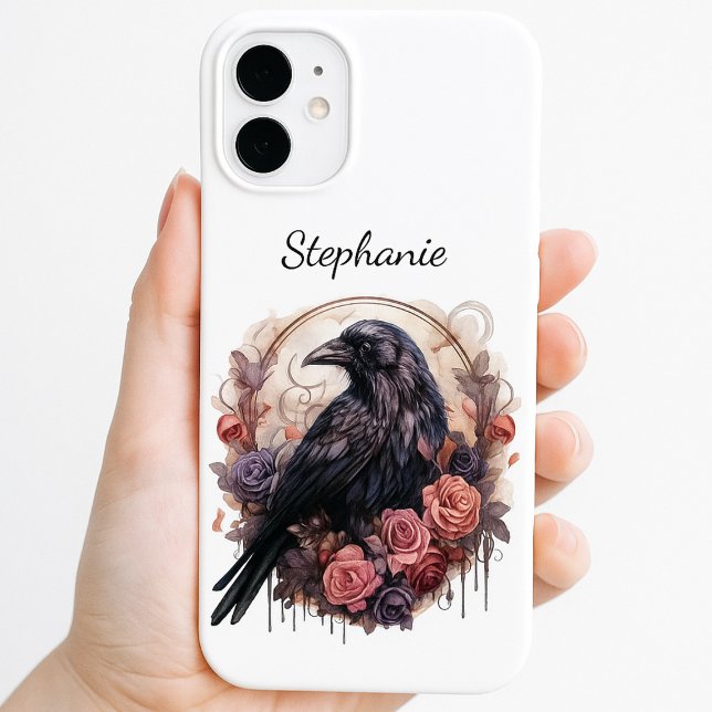 Coque iPhone 16 Gothique Corbeau Académie Sombre Floral (Dark academia floral raven phone case)