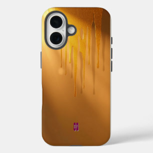 Coque iPhone 16 Gouttes de scintillement doré avec une lueur chaud