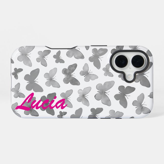 Coque iPhone 16 Grace dans une ligne : Papillon Silhouette (Verso Horizontal)