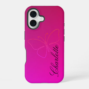 Coque iPhone 16 Grâce en une ligne : Silhouette de papillon