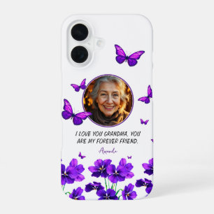 Coque iPhone 16 Grand-mère de papillon violet floral