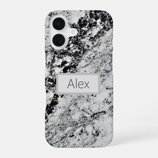 Coque iPhone 16 Granite Noir, Gris & Blanc  (Verso)