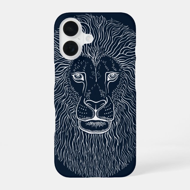 Coque iPhone 16 Graphiques de tête de lion  (Verso)