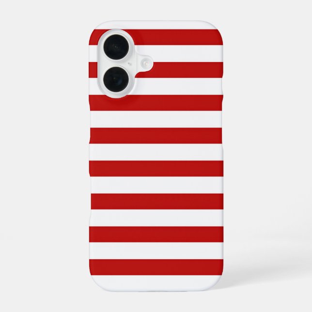 Coque iPhone 16 Graphisme à rayures horizontales rouges et blanche (Verso)