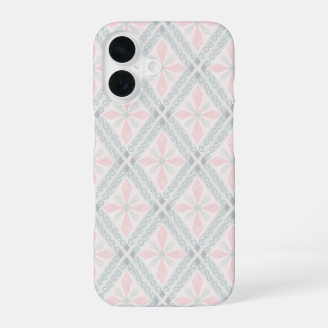 Coque iPhone 16 Green and pink pastel diamond pattern (Verso)