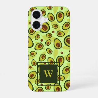 Coque iPhone 16 Green Avocado Fruit Pattern Monogram