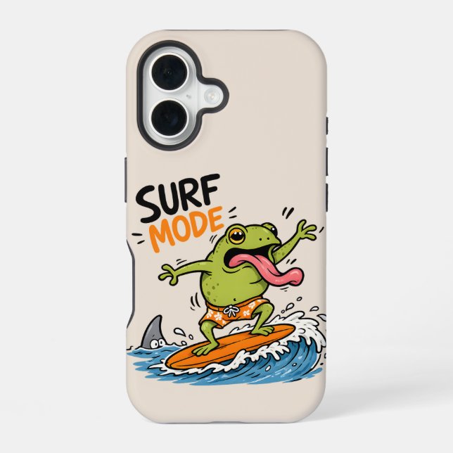 Coque iPhone 16 Grenouille en mode surf drôle | Grenouille d'été r (Verso)