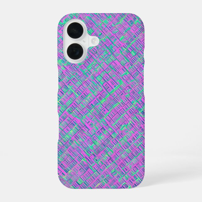 Coque iPhone 16 Grille numérique néon (Verso)
