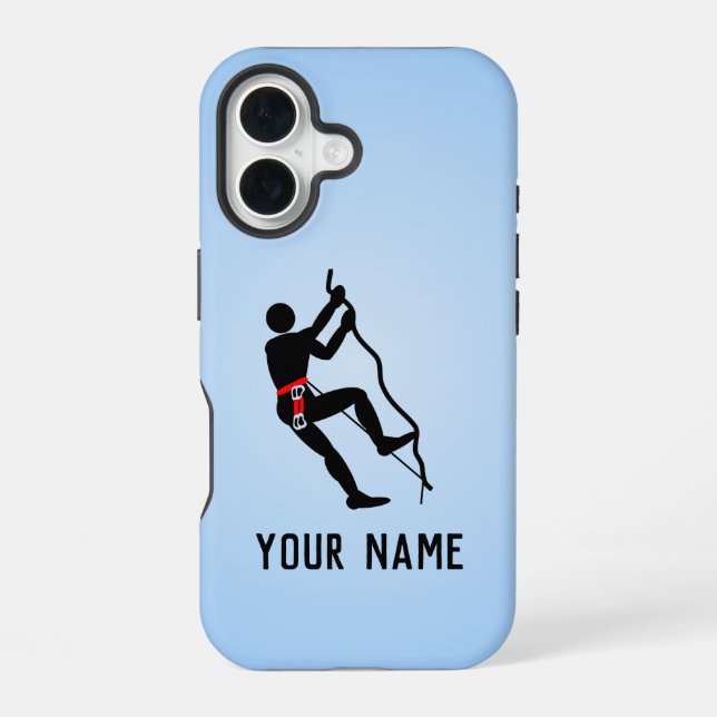 Coque iPhone 16 Grimpeur escaladant une paroi rocheuse difficile,  (Verso)