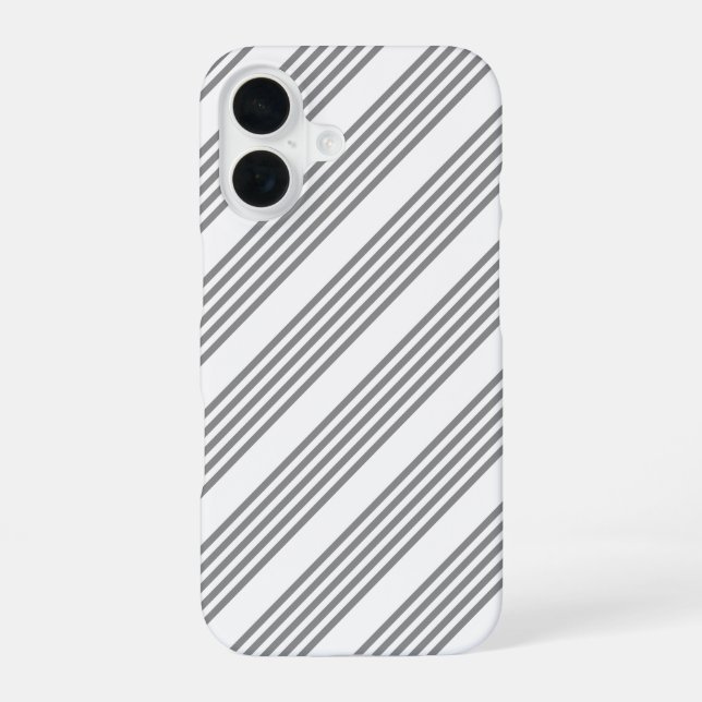 Coque iPhone 16 Gris et blanc cinq bandes motif (Verso)