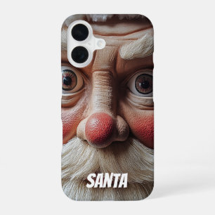 Coque iPhone 16 Gros plan sur l'expression surprise du Père Noël