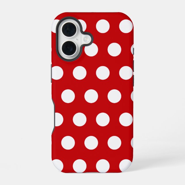 Coque iPhone 16 Gros points blancs sur fond rouge (Verso)