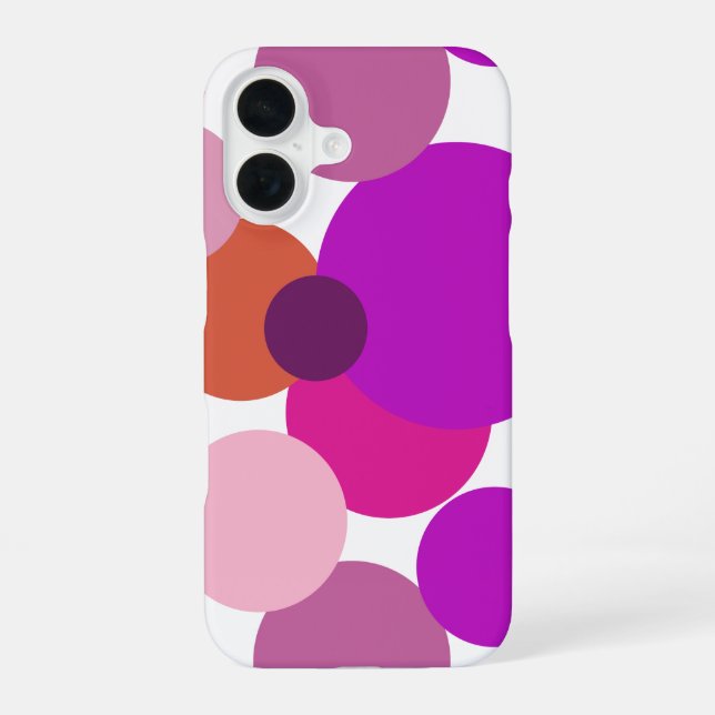 Coque iPhone 16 Gros pois de style années 70 en violet (Verso)