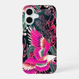 Coque iPhone 16 GRUES VOLANTES, VAGUES, FLEURS Rose Floral Japonai