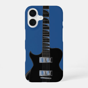 Coque iPhone 16 Guitare électrique bleu noir Pop Art
