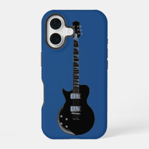 Coque iPhone 16 Guitare électrique bleu noir Pop Art