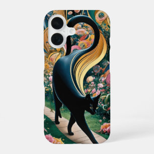 Coque iPhone 16 Gustav Klimt Chat noir dans un jardin de fleurs, A