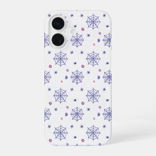 Coque iPhone 16 Halloween Spider Web and Candy Pattern (Verso)