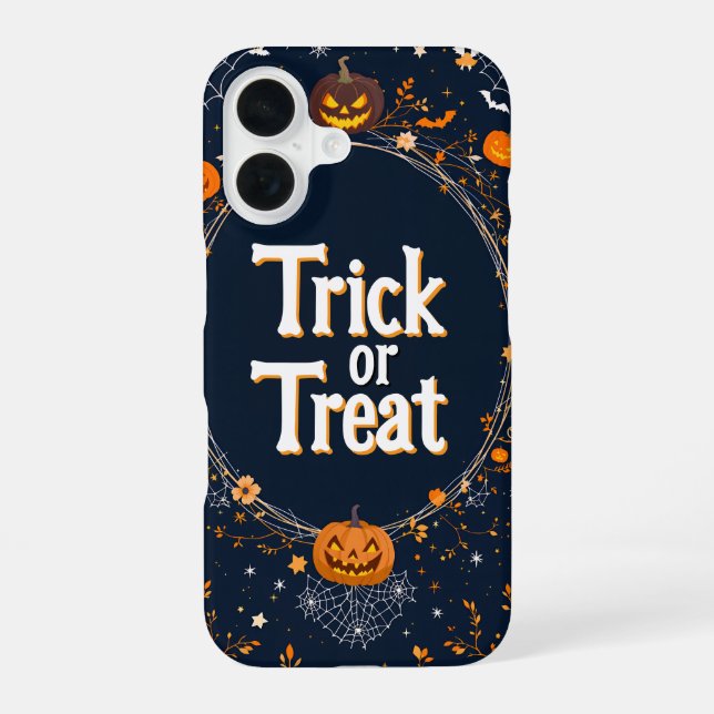 Coque iPhone 16 Halloween Trick or Treat Pumpkin Design (Verso)
