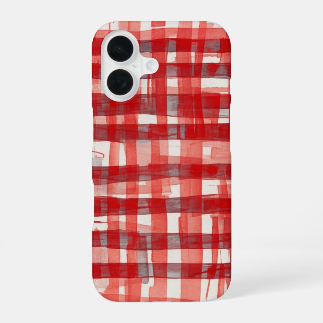 Coque iPhone 16 Hand-Painted Red Plaid Phone Case (Verso)