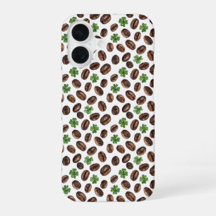 Coque iPhone 16 Haricots de café irlandais et trèfles à trois feui