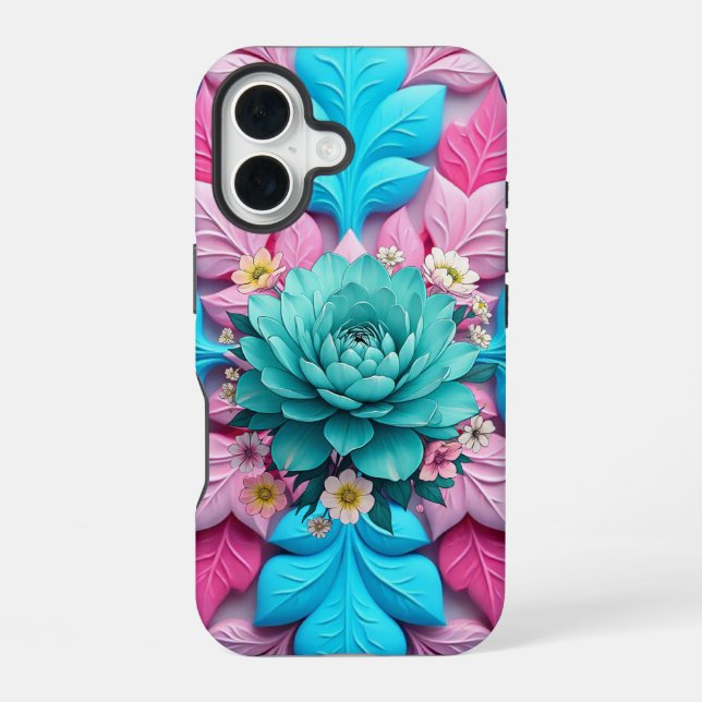 Coque iPhone 16 "Harmonie Fleur Bleue" (Verso)