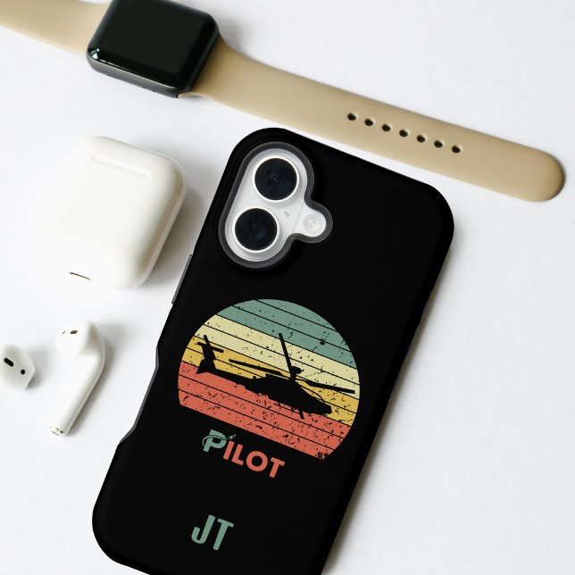 Coque iPhone 16 Hélicoptère Rétro Coucher de soleil Élégant Amusan (Créateur téléchargé)