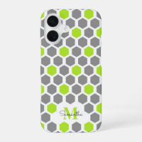 Hexagon gris vert Lime Moderne Avec Nom Monogramme