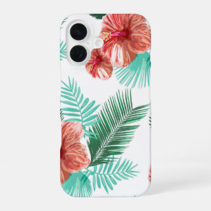 Coque iPhone 16 Hibiscus de corail & Palm - Tropical Bold Floral