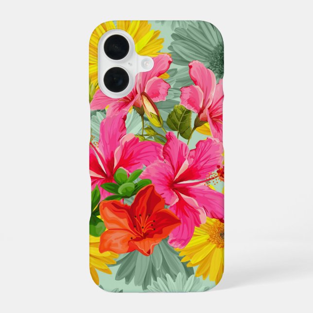 Coque iPhone 16 Hibiscus tropical sans couture (Verso)