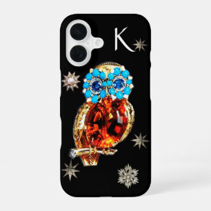 Coque iPhone 16 HIBOU JOAILLIER, ÉTOILES DE DIAMANT, Or, Turquoise