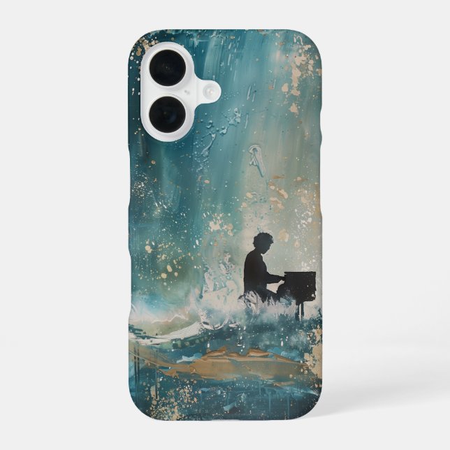 Coque iPhone 16 Homme au piano (Verso)