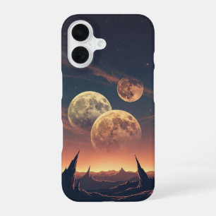 Coque iPhone 16 Horizon Cosmique Vintage avec Deux Lunes