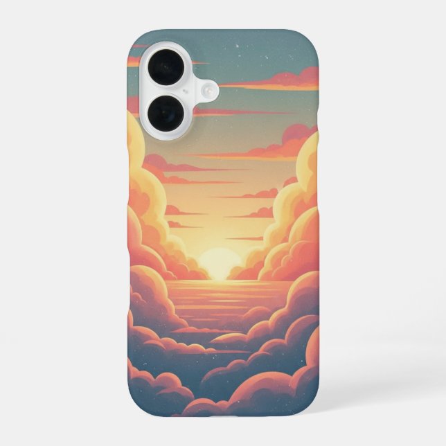 Coque iPhone 16 Horizon nuageux rétro (Verso)