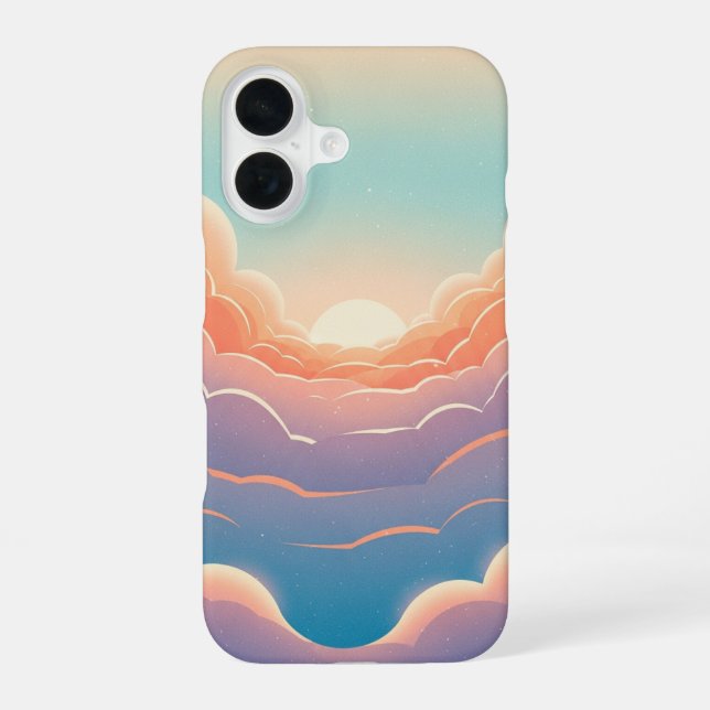 Coque iPhone 16 Horizon nuageux rétro (Verso)