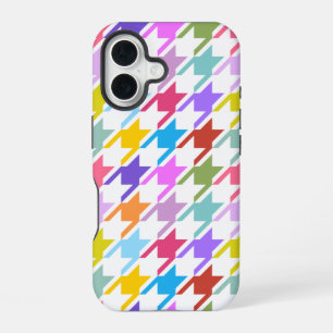 Coque iPhone 16 Houndstooth Multicolor+White Big Motif