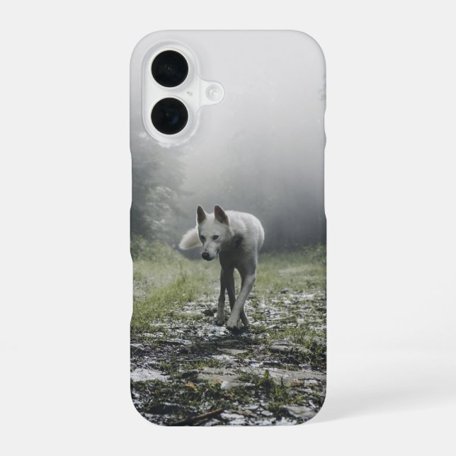 Coque iPhone 16 Husky sibérien blanc (Verso)