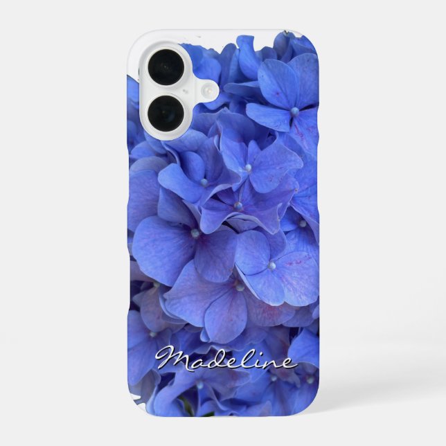 Coque iPhone 16 Hydrangeas floraux élégants bleu pervenche  (Verso)