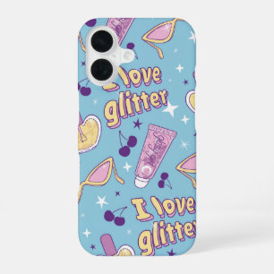 Coque iPhone 16 I Love Parties scintillant Y2K