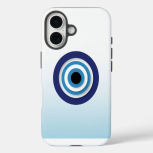 Coque iPhone 16 Icône minimaliste de l'œil bleu sur fond pastel