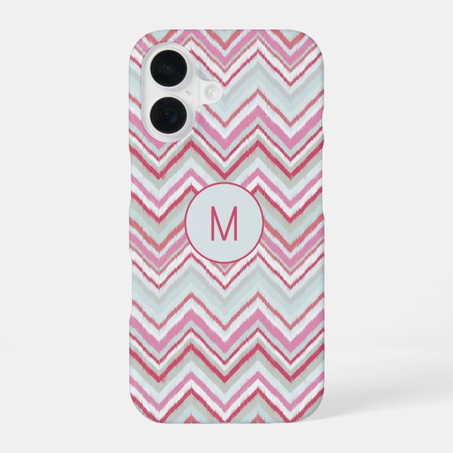 Coque iPhone 16 Ikat moderne Chevron Strigramme initial (Verso)