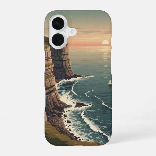 Coque iPhone 16 Île Rétro au Crépuscule (Verso)