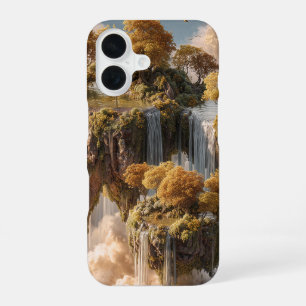 Coque iPhone 16 Îles flottantes surréalistes avec des arbres dorés