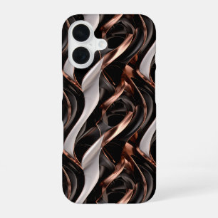 Coque iPhone 16 Illusion 3D Abstraite en noir, blanc et cuivre