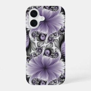 Coque iPhone 16 Illusion de lilas, art floral abstrait fractal fan