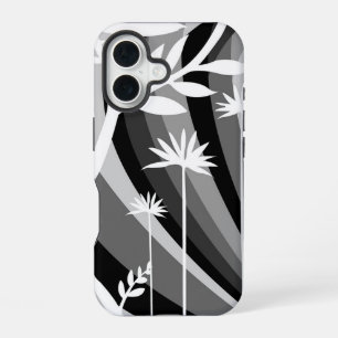 Coque iPhone 16 Illustration botanique noir et blanc dos incurvé